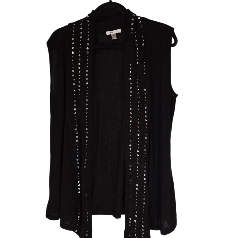 Forever Fashion Elegant Black Sleeveless Sweater with Sequins